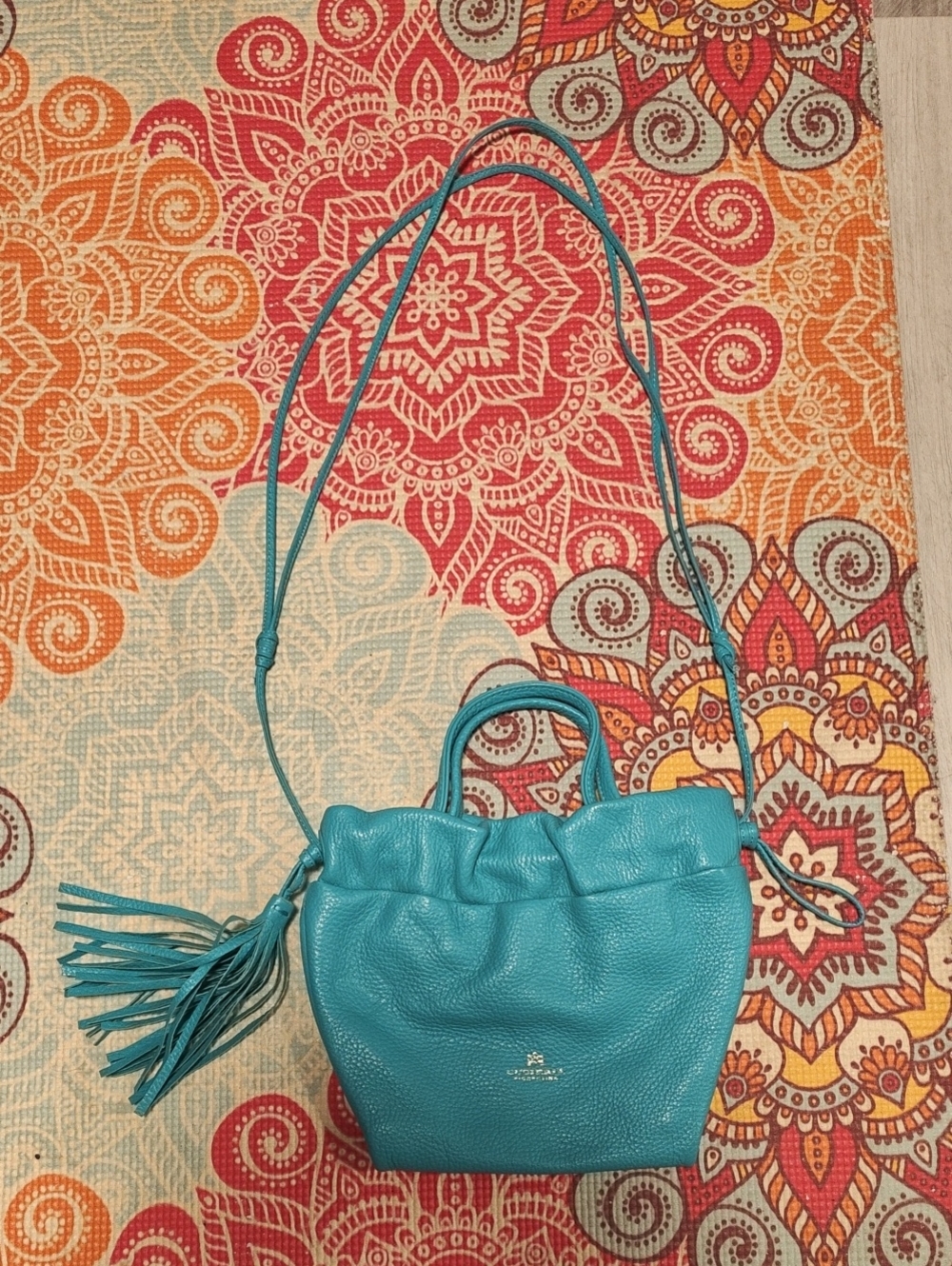 Cuoieria Fiorentia- Turquoise Leather Drawstring Shoulder Bag